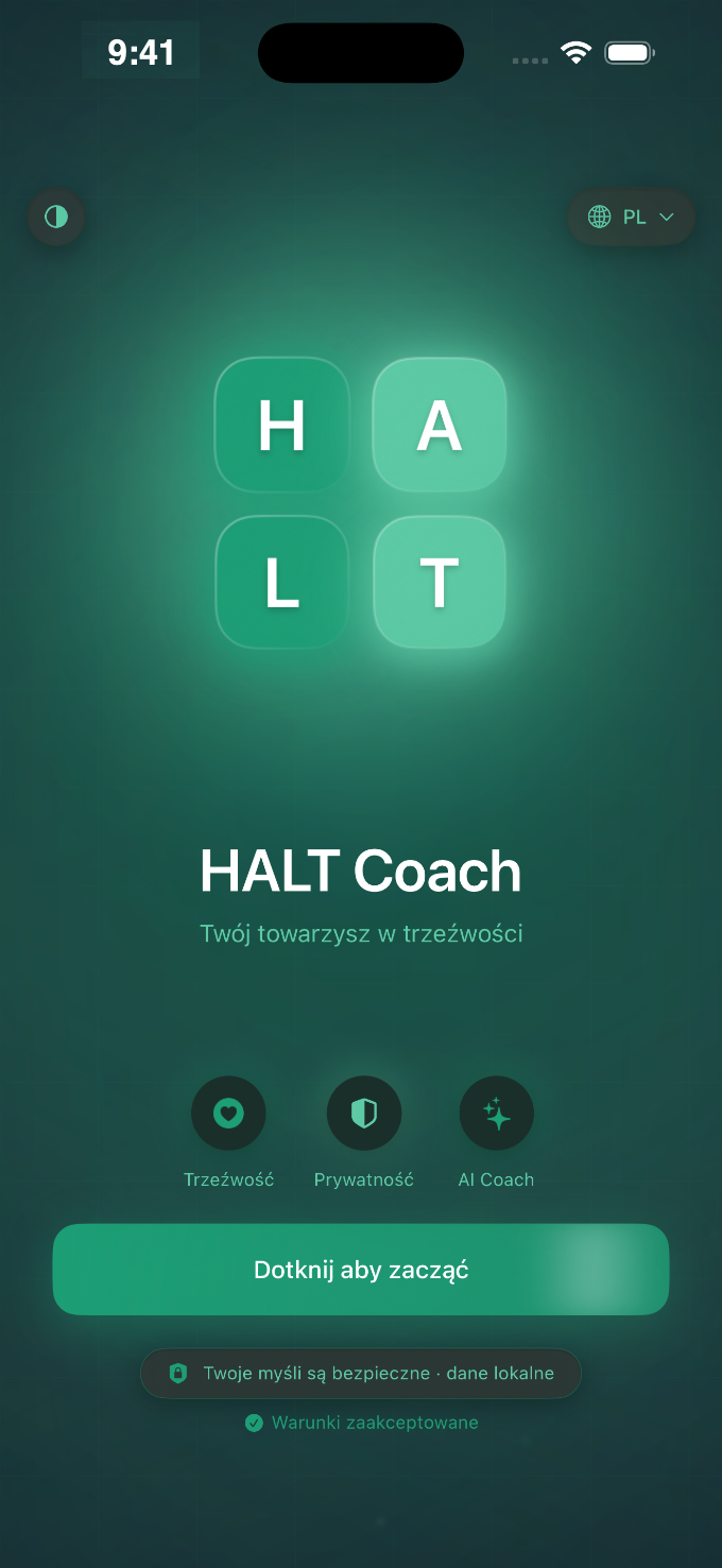 HALT Coach — ekran startowy
